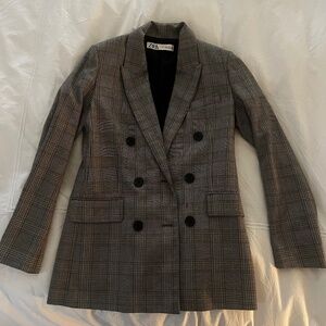 Zara Houndstooth Double-Breasted Blazer